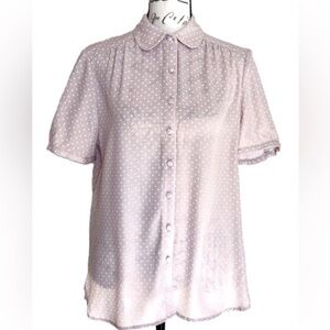 Polka Dot Button-Front Short Sleeve Blouse - Light Pink